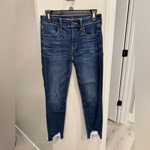 American Eagle Skinny Distressed Hem Jeans - Dark Wash